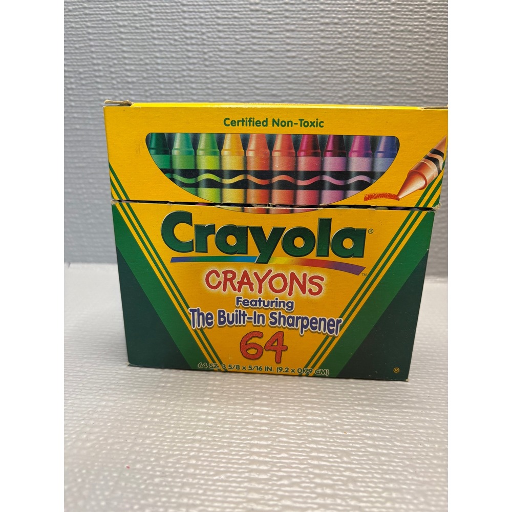 Vintage 1997 Crayola 64 Crayons Box with Built-In Sharpener Never Used Open Box